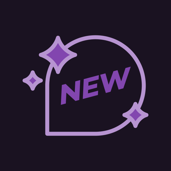 A text bubble with stars that says 'New'