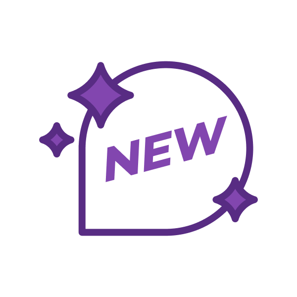 A text bubble with stars that says 'New'