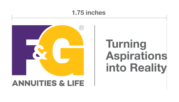 F&G logo with tagline with measurement