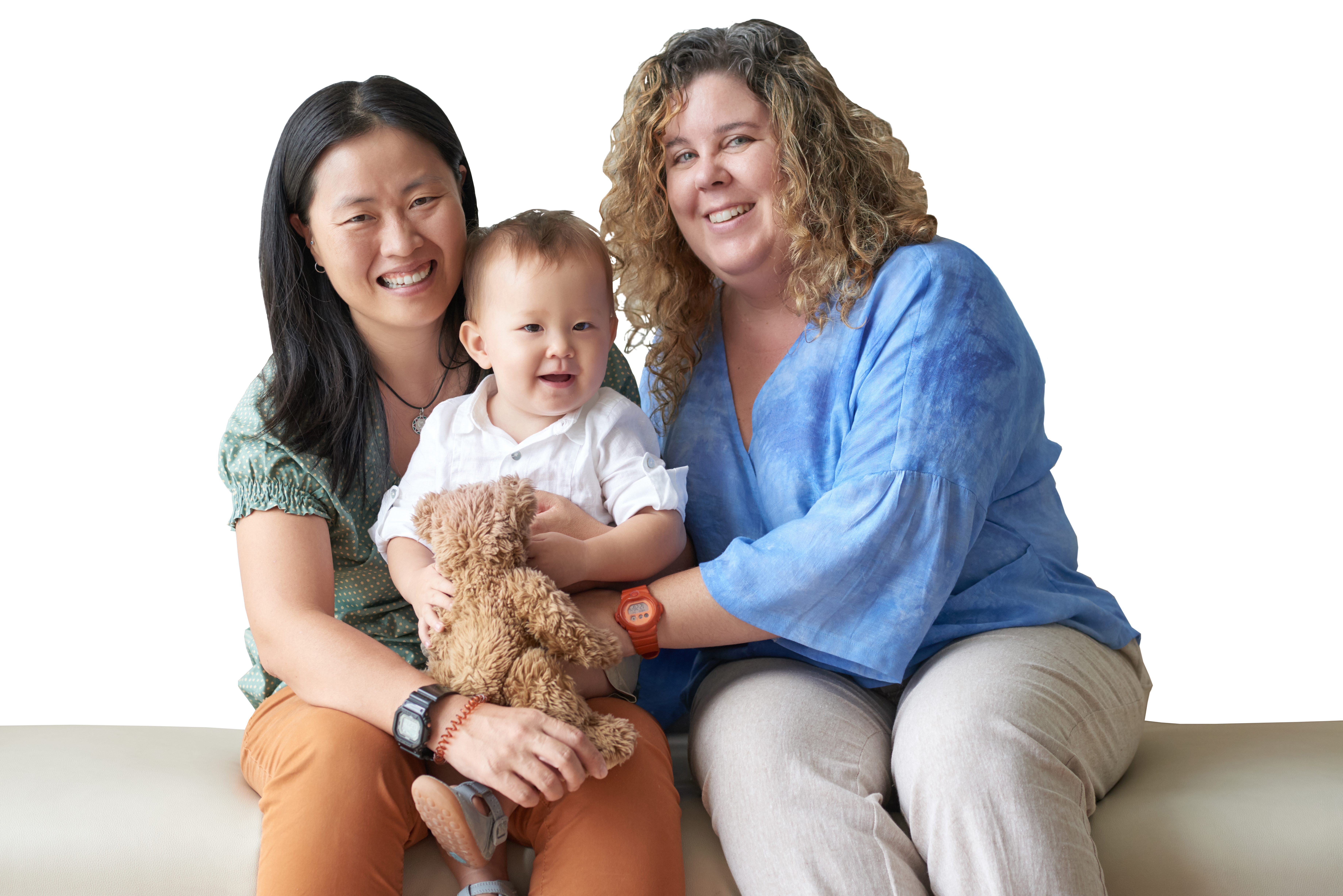 Two moms holding their baby together